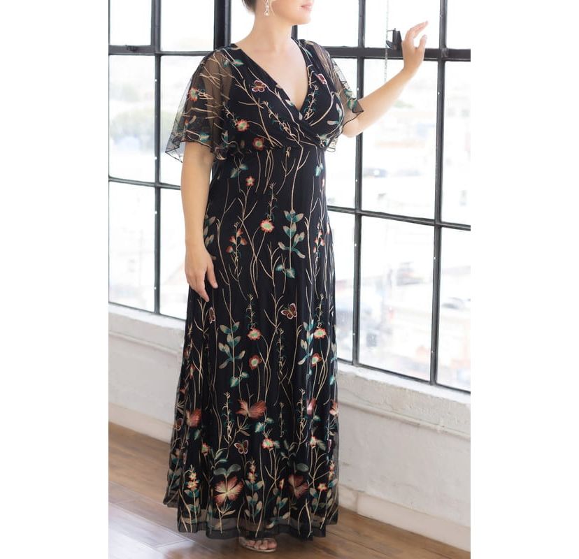 Womens Plus Size Embroidered Elegance Evening Gown