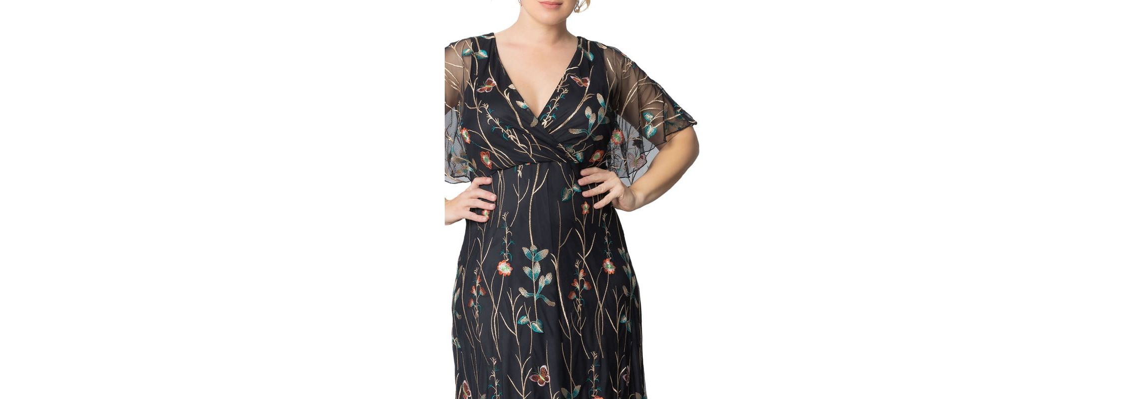 Womens Plus Size Embroidered Elegance Evening Gown