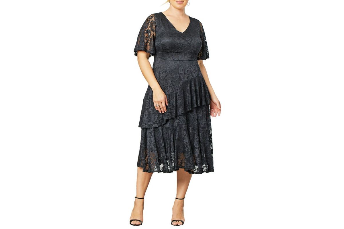 Womens Plus Size Lace Affair Tiered Cocktail Dress