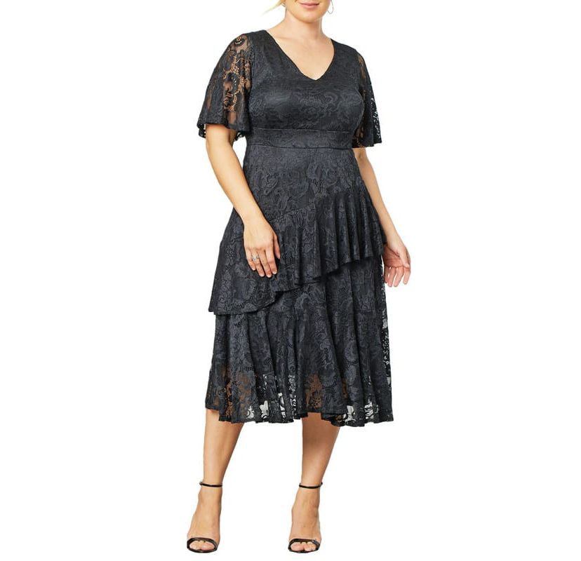 Womens Plus Size Lace Affair Tiered Cocktail Dress