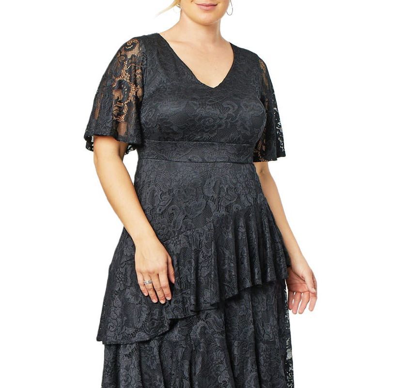 Womens Plus Size Lace Affair Tiered Cocktail Dress