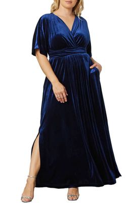 KIYONNA Women's Plus Size Verona Velvet Evening Gown, Navy Blue, 0X