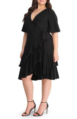 KIYONNA Women's Plus Size Miranda Ruffle Wrap Dress, Black, 1X