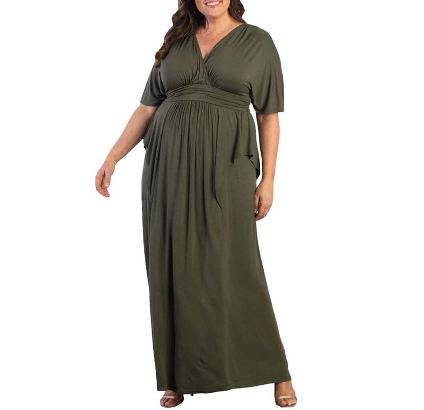 Womens Plus Size Indie Flair Maxi Dress with Kimono Sleeves