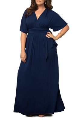 KIYONNA Women's Plus Size Indie Flair Maxi Dress with Kimono Sleeves, Navy Blue, 2X