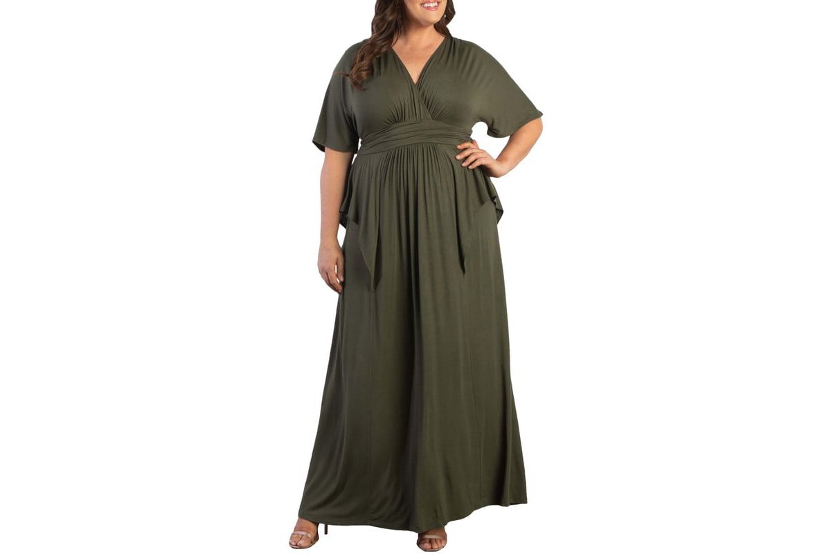 Womens Plus Size Indie Flair Maxi Dress with Kimono Sleeves