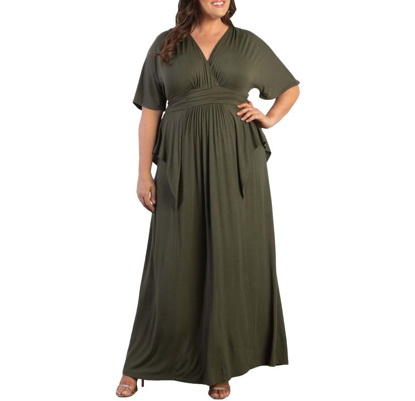 Womens Plus Size Indie Flair Maxi Dress with Kimono Sleeves