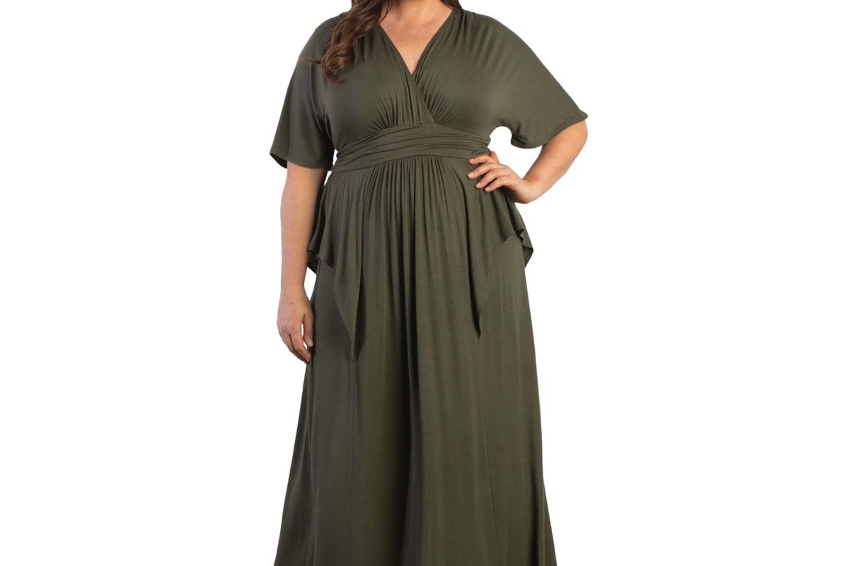 Womens Plus Size Indie Flair Maxi Dress with Kimono Sleeves