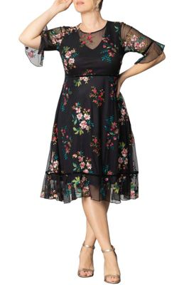 KIYONNA Women's Plus Size Wildflower Embroidered Floral Mesh Dress