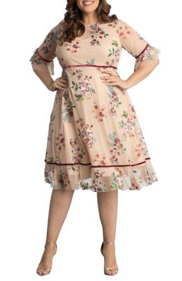 KIYONNA Women's Plus Size Wildflower Embroidered Floral Mesh Dress, 5X