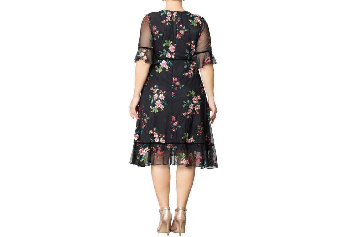 Womens Plus Size Wildflower Embroidered Floral Mesh Cocktail Dress