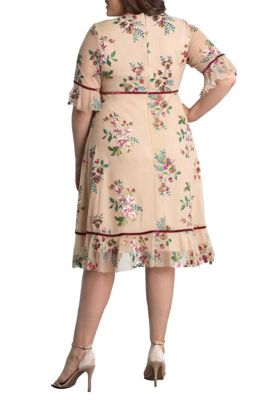 Women's Plus Wildflower Embroidered Floral Mesh Dress