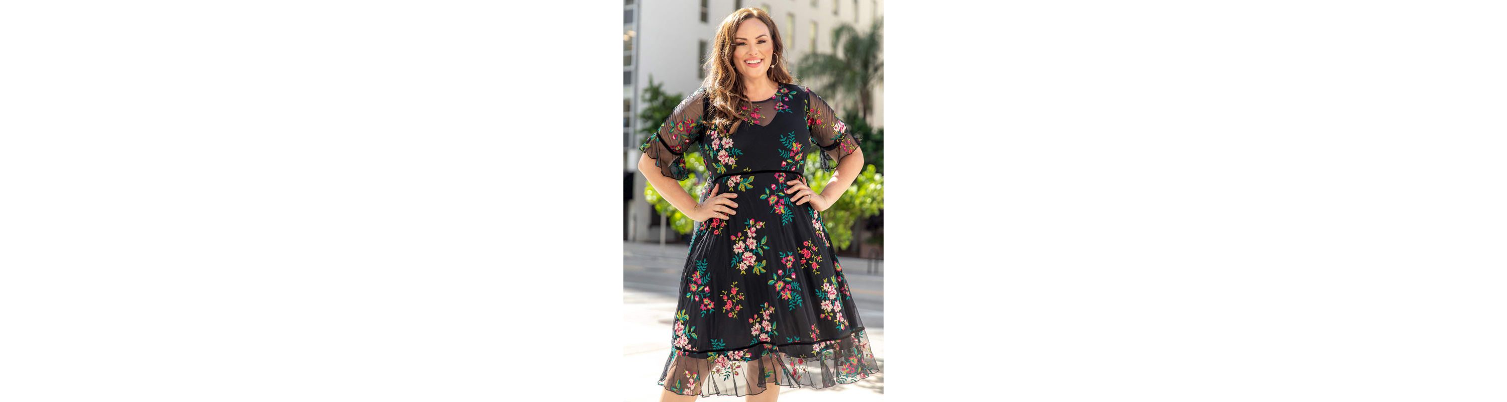 Womens Plus Size Wildflower Embroidered Floral Mesh Cocktail Dress