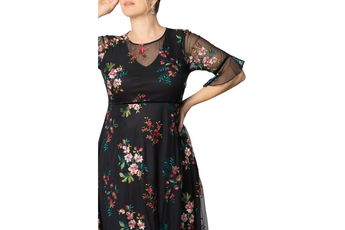 Womens Plus Size Wildflower Embroidered Floral Mesh Cocktail Dress