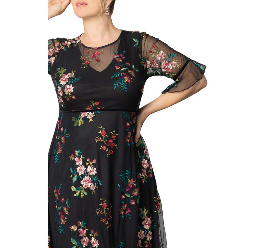 Womens Plus Size Wildflower Embroidered Floral Mesh Cocktail Dress