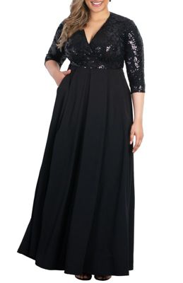 KIYONNA Women's Plus Size Paris Pleated Sequin Gown