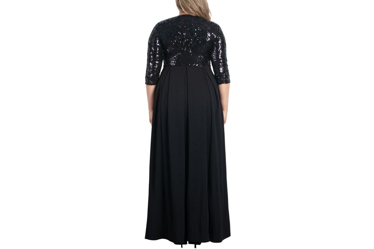 Womens Plus Size Paris Pleated Sequin Gown