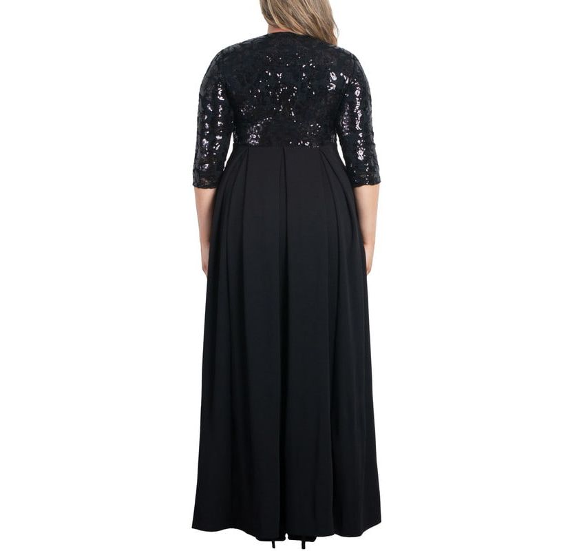 Womens Plus Size Paris Pleated Sequin Gown