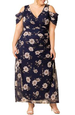 KIYONNA Women's Plus Size Seraphina Mesh Gown, Navy Blue, 3X