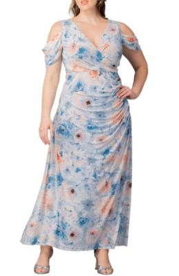 KIYONNA Women's Plus Size Seraphina Mesh Gown, Blue, 4X
