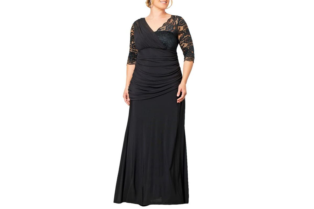 Womens Plus Size Soiree Draped Evening Gown