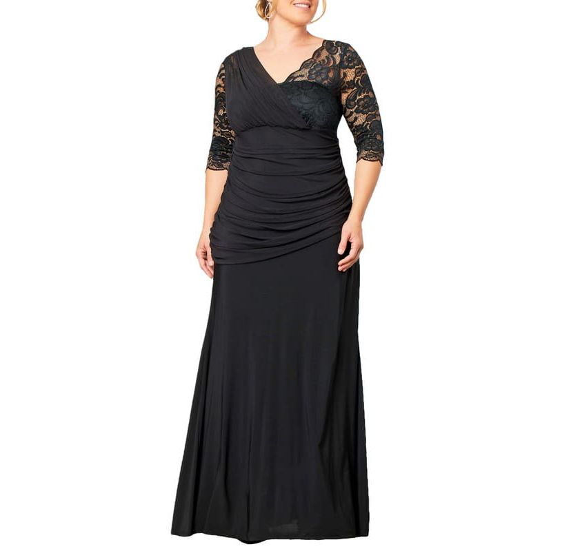 Womens Plus Size Soiree Draped Evening Gown