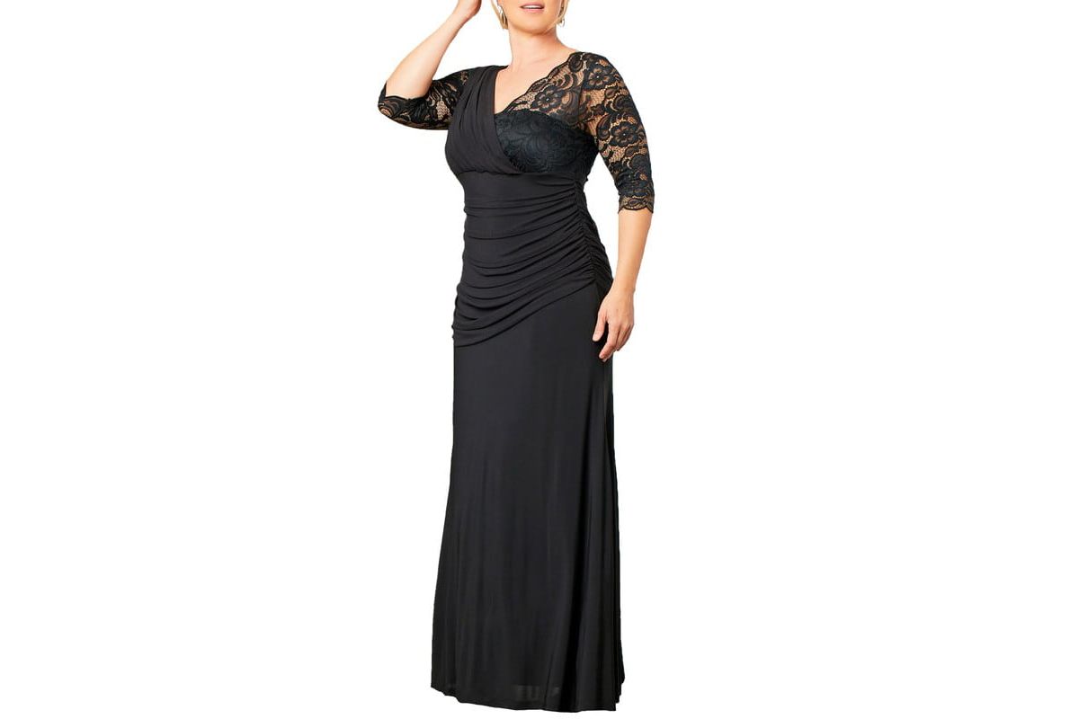 Womens Plus Size Soiree Draped Evening Gown