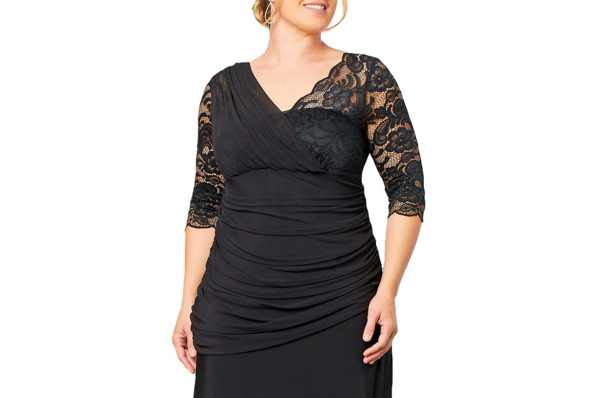 Womens Plus Size Soiree Draped Evening Gown