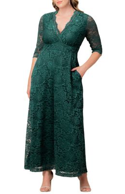 KIYONNA Women's Plus Size Maria Lace Evening Gown with Pockets, Green, 5X