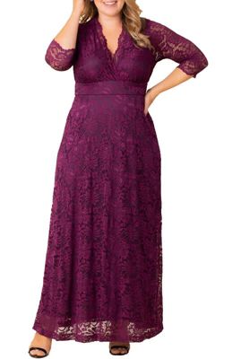KIYONNA Women's Plus Size Maria Lace Evening Gown with Pockets, 3X