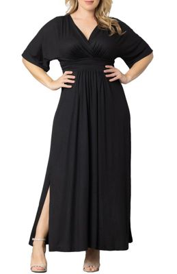 KIYONNA Women's Plus Size Vienna Kimono Sleeve Long Maxi Dress, Black, 3X