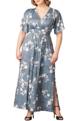 KIYONNA Women's Plus Size Vienna Kimono Sleeve Long Maxi Dress, Grey, 5X
