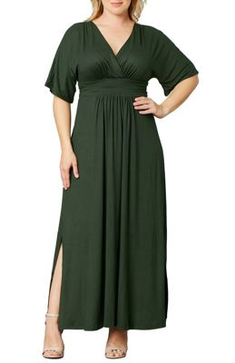 KIYONNA Women's Plus Size Vienna Kimono Sleeve Long Maxi Dress, Green, 3X
