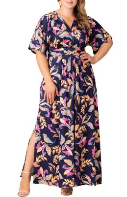 KIYONNA Women's Plus Size Vienna Kimono Sleeve Long Maxi Dress, 1X