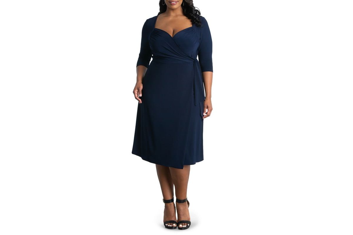 Womens Plus Size Sweetheart Knit Wrap Dress with 3/4 Sleeves