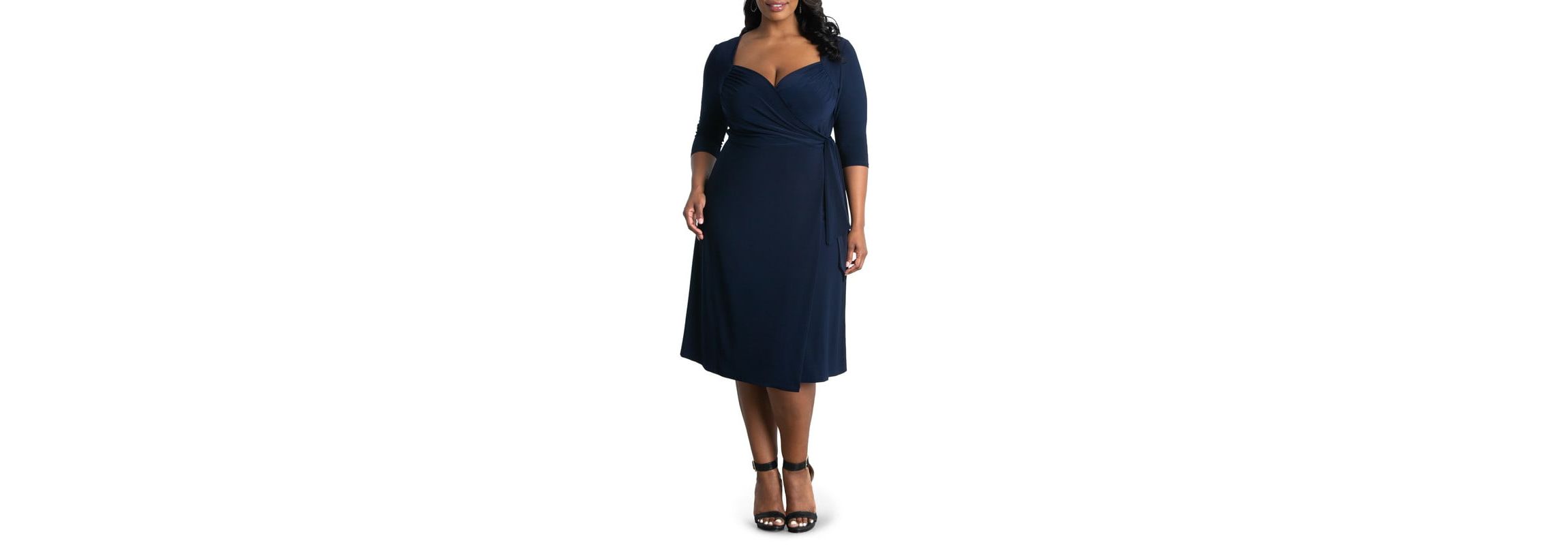 Womens Plus Size Sweetheart Knit Wrap Dress with 3/4 Sleeves