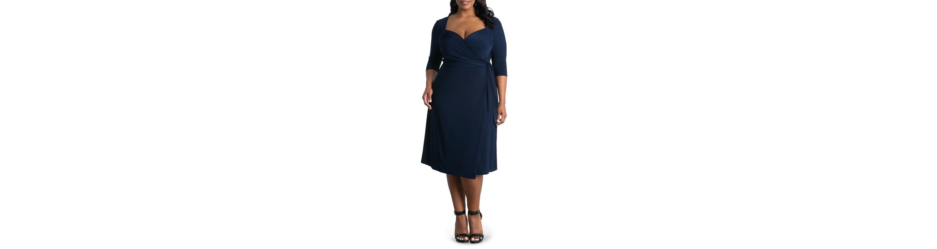 Womens Plus Size Sweetheart Knit Wrap Dress with 3/4 Sleeves