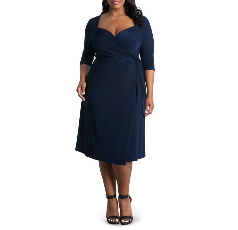 Womens Plus Size Sweetheart Knit Wrap Dress with 3/4 Sleeves