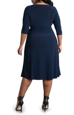 Women's Plus Sweetheart Knit Wrap Dress with 3/4 Sleeves