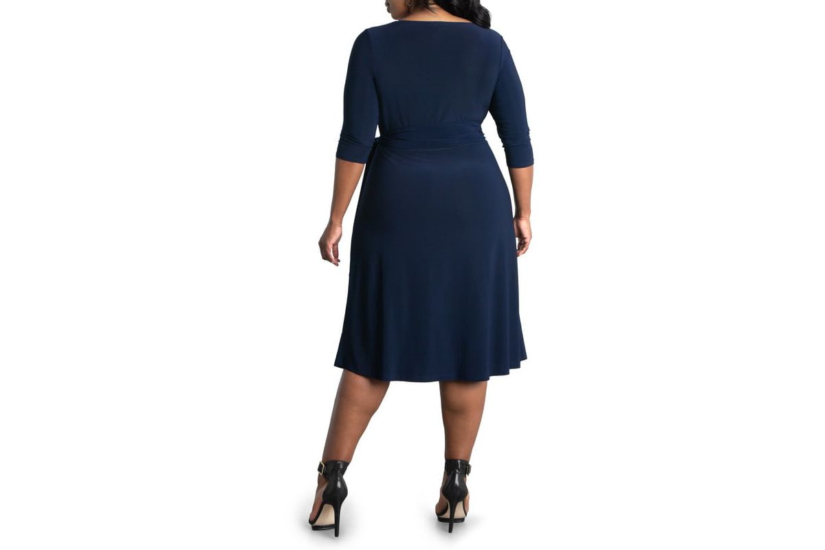 Womens Plus Size Sweetheart Knit Wrap Dress with 3/4 Sleeves