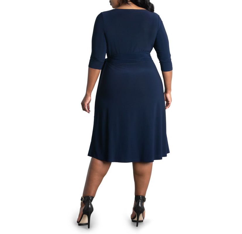 Womens Plus Size Sweetheart Knit Wrap Dress with 3/4 Sleeves