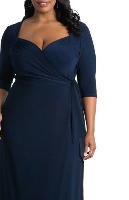 Women's Plus Sweetheart Knit Wrap Dress with 3/4 Sleeves