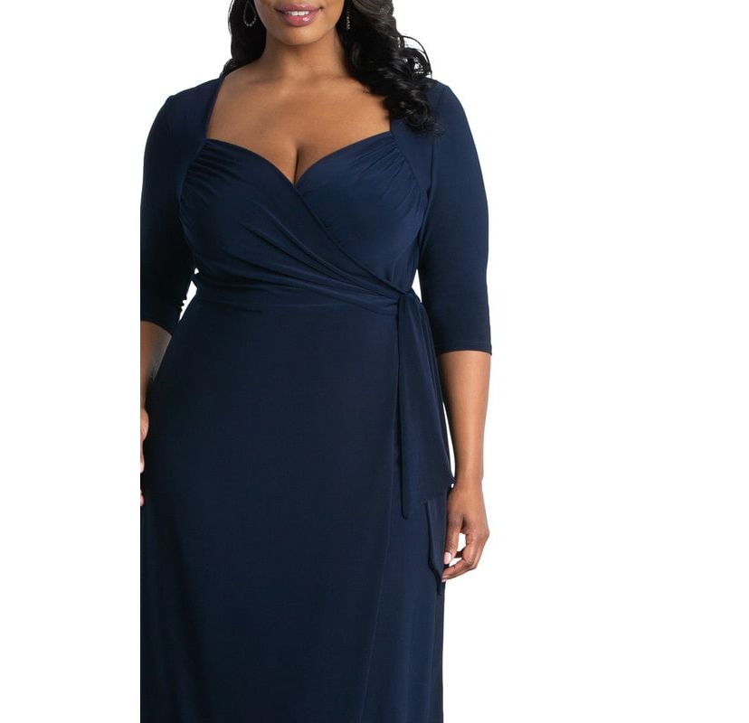 Womens Plus Size Sweetheart Knit Wrap Dress with 3/4 Sleeves