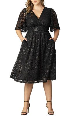 KIYONNA Women's Plus Size Starry Sequined Lace Cocktail Dress, 0X