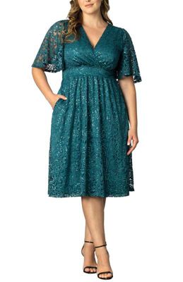 KIYONNA Women's Plus Size Starry Sequined Lace Cocktail Dress, Teal, 5X