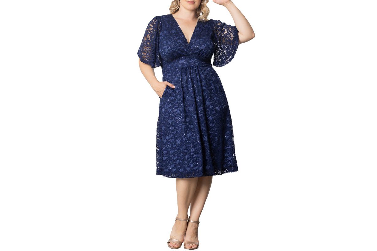 Womens Plus Size Starry Sequined Lace Cocktail Dress
