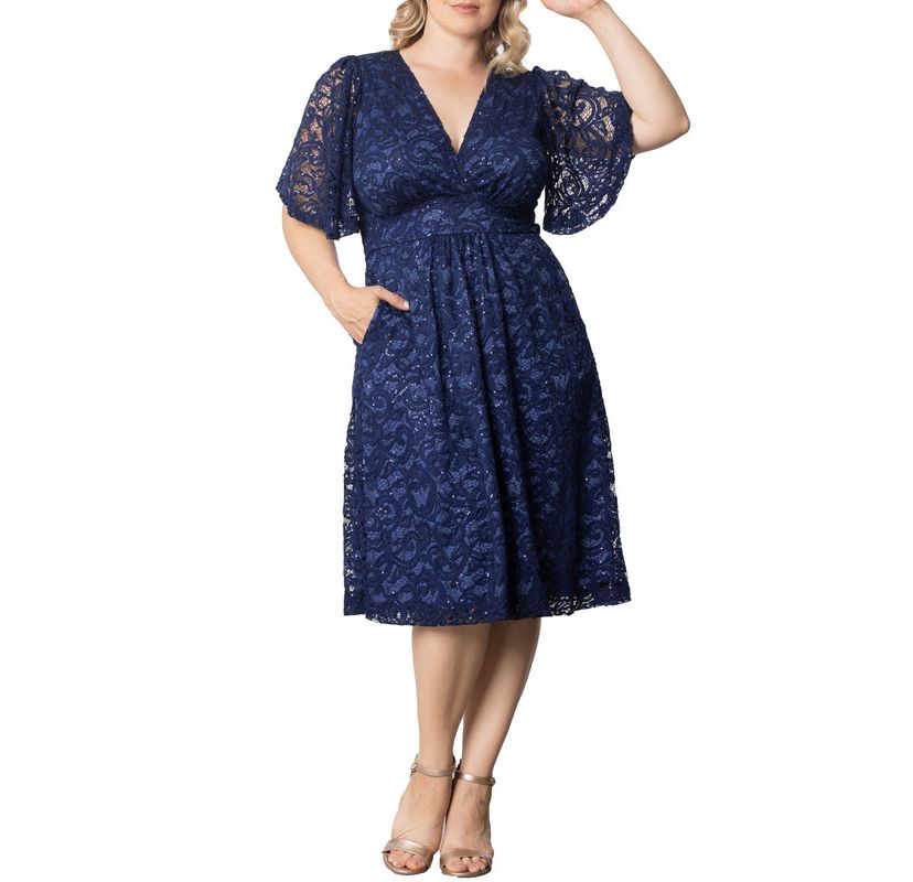 Womens Plus Size Starry Sequin Lace Cocktail Dress