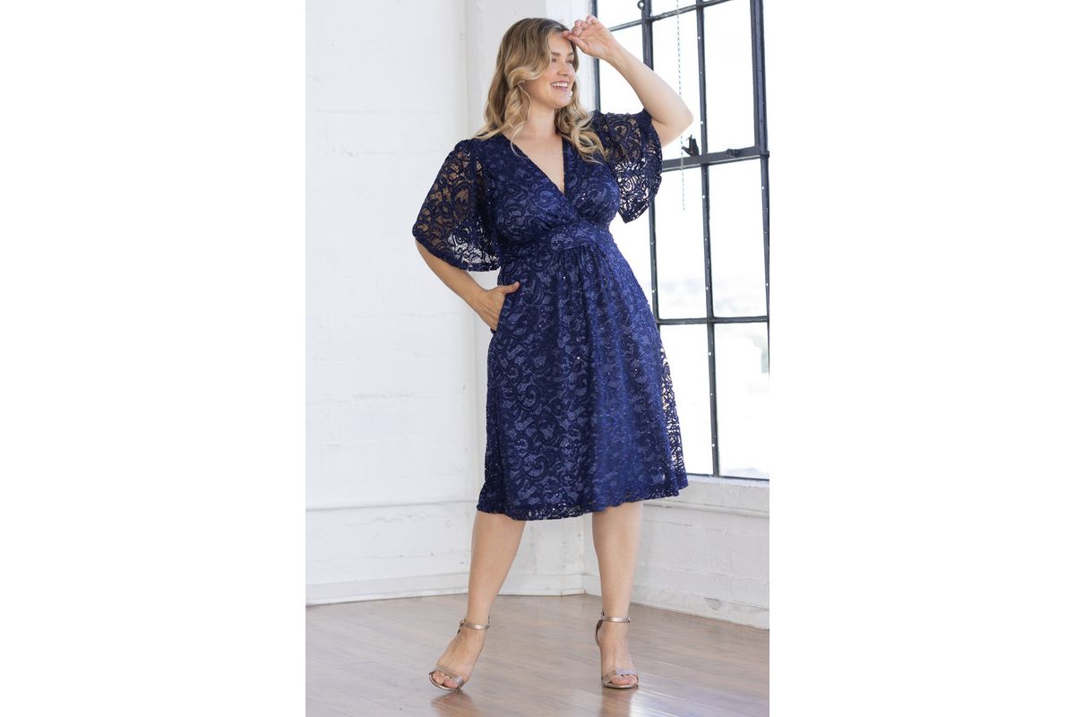 Womens Plus Size Starry Sequined Lace Cocktail Dress