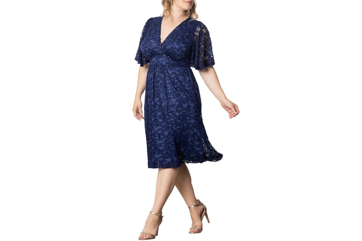 Womens Plus Size Starry Sequined Lace Cocktail Dress