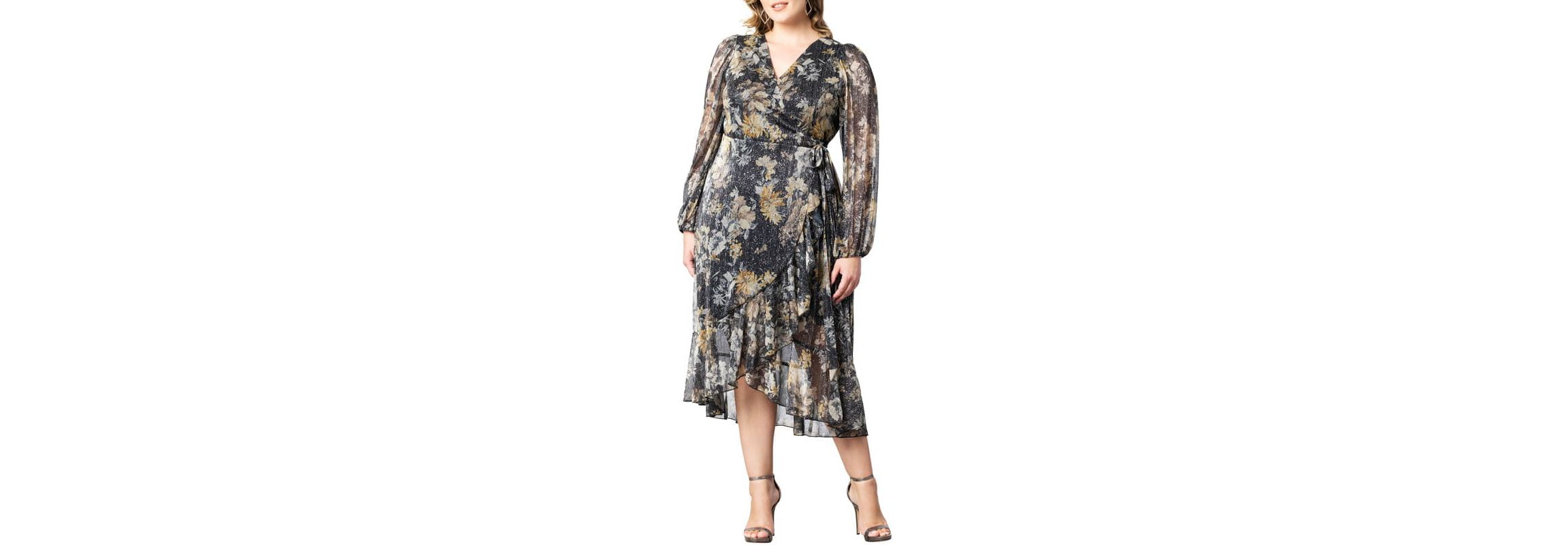 Womens Plus Size Clara Long Sleeve Chiffon Wrap Dress